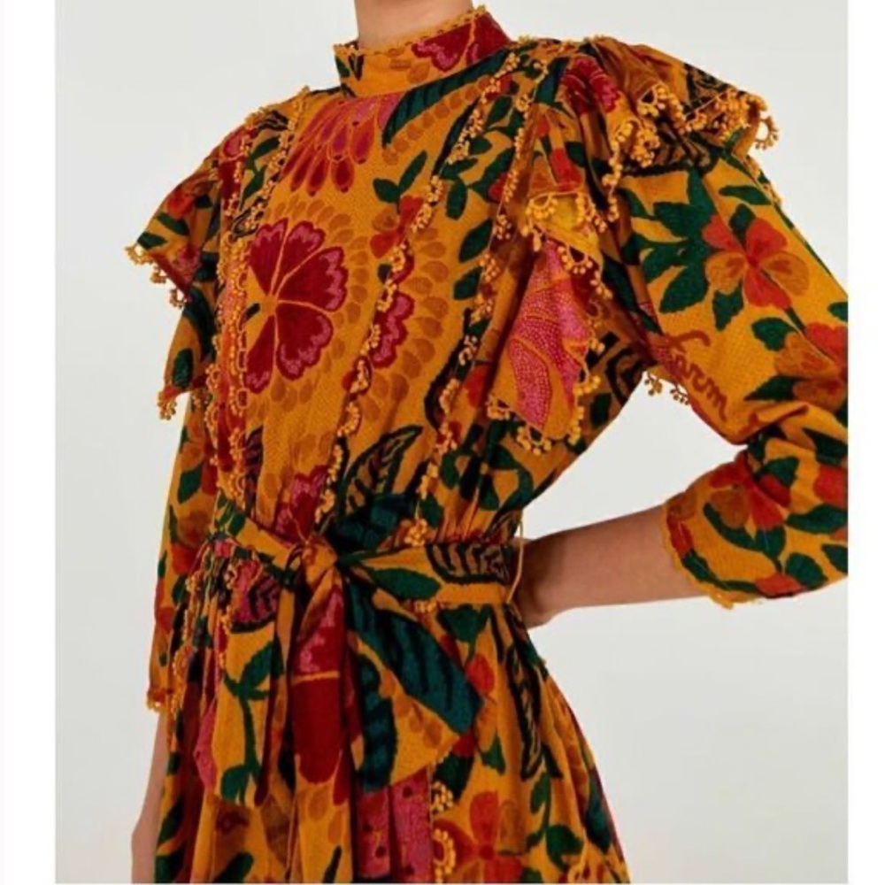 Farm Rio Ruffle Fowerdoscopic Tie Front Mini Dress